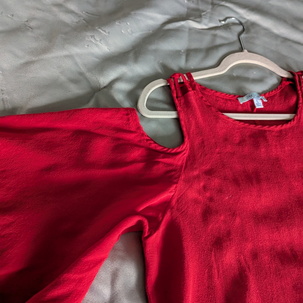 Red Cold Shoulder Top - Picture 2 of 4
